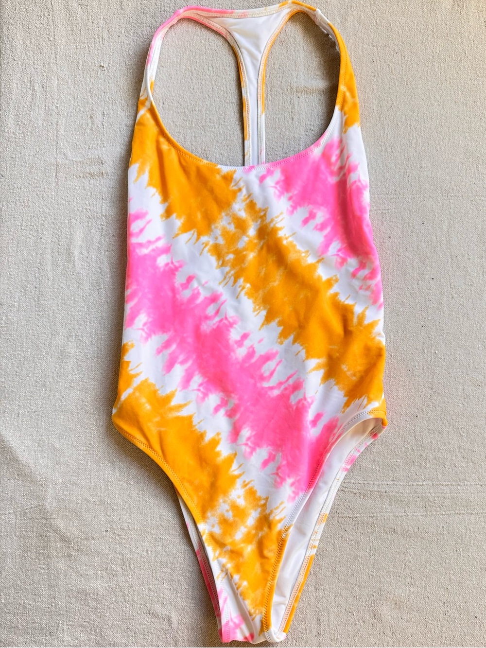 Aerie Pink Yellow White Tie Dye One Piece Swimsuit Racerback Women’s Small